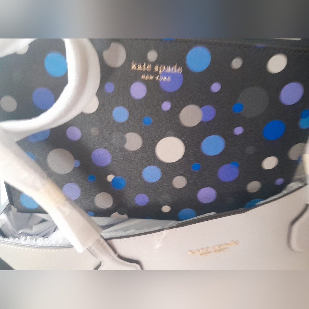 New Kate Spade Tote/Detachable Blue Polka Dot Wristlet With Dust Bag NWT - Picture 9 of 13